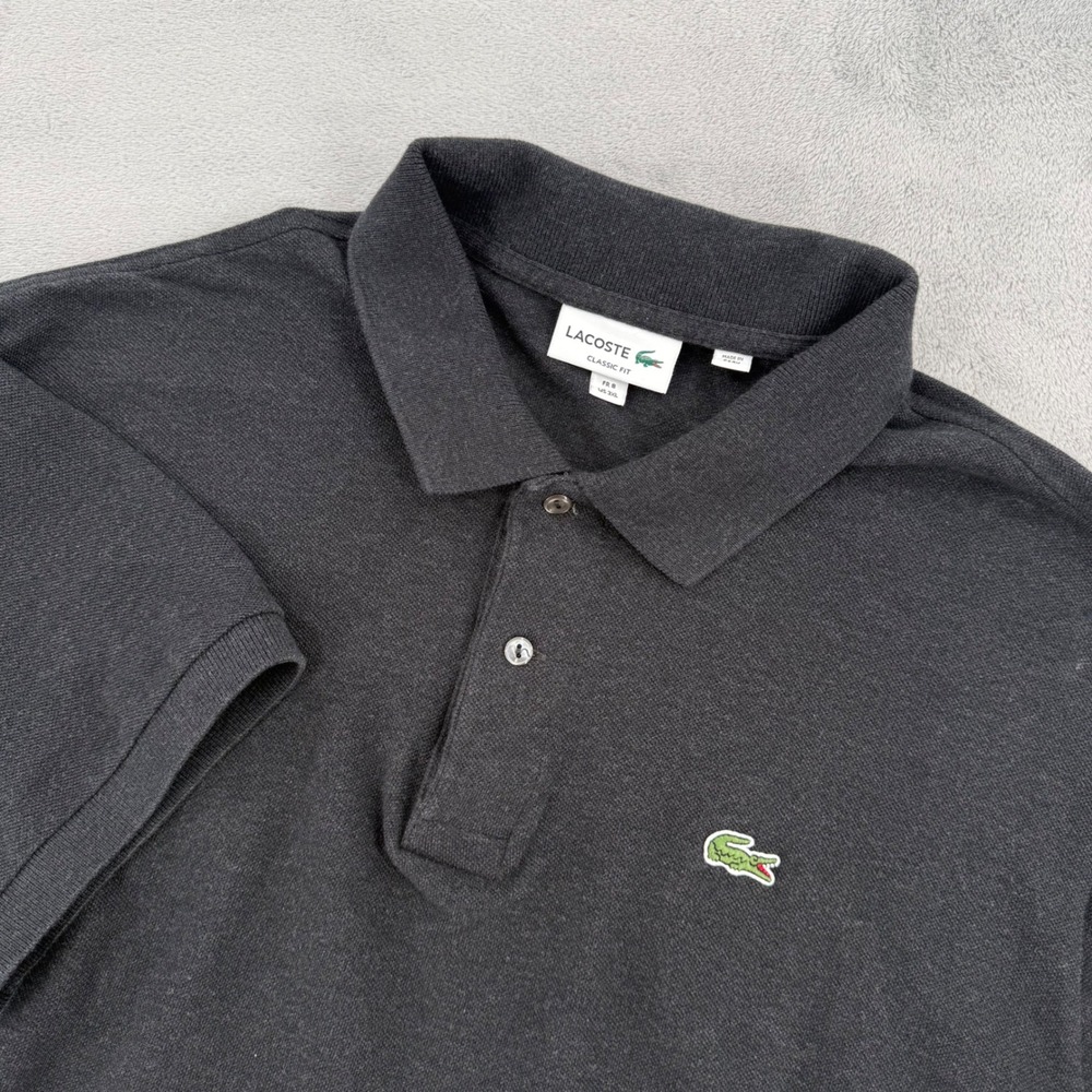 Lacoste Classic Fit Mens 3XL Polo Shirt Charcoal Gray Cotton Pique 100% Cotton